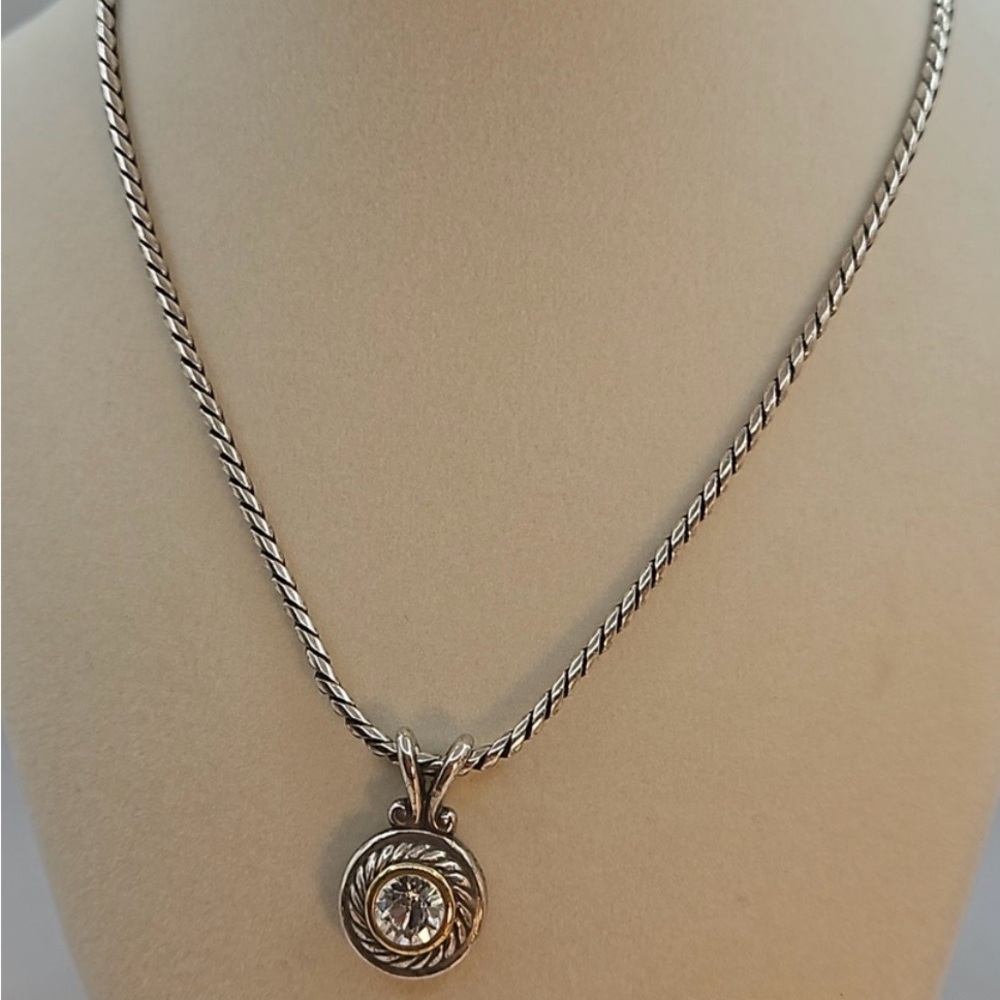 BRIGHTON TWO TONED CIRCLE WHITE CRYSTAL NECKLACE